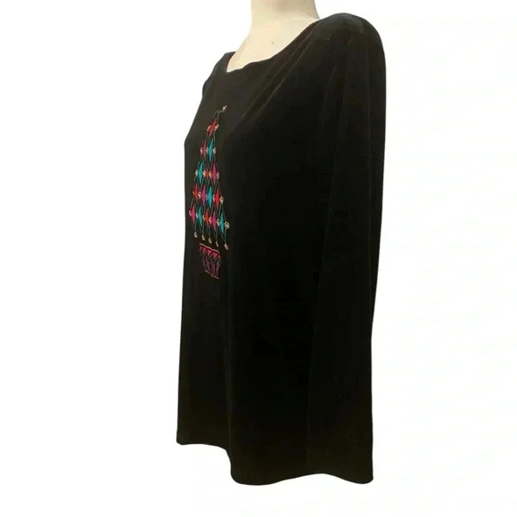 Bob Mackie Womens Vintage Velour Christmas Tree Rhinestone Top Size Large Black - Picture 2 of 6